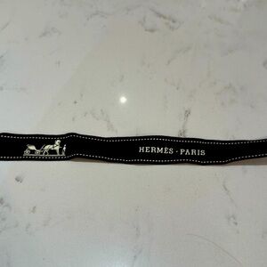 Hermes Black and White Ribbon Tie - Hermes Paris Logo